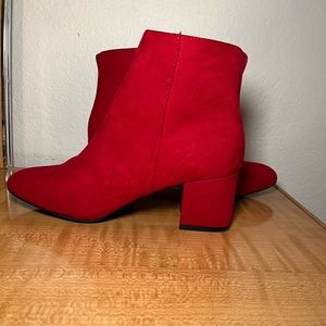 Red suede ankle boots